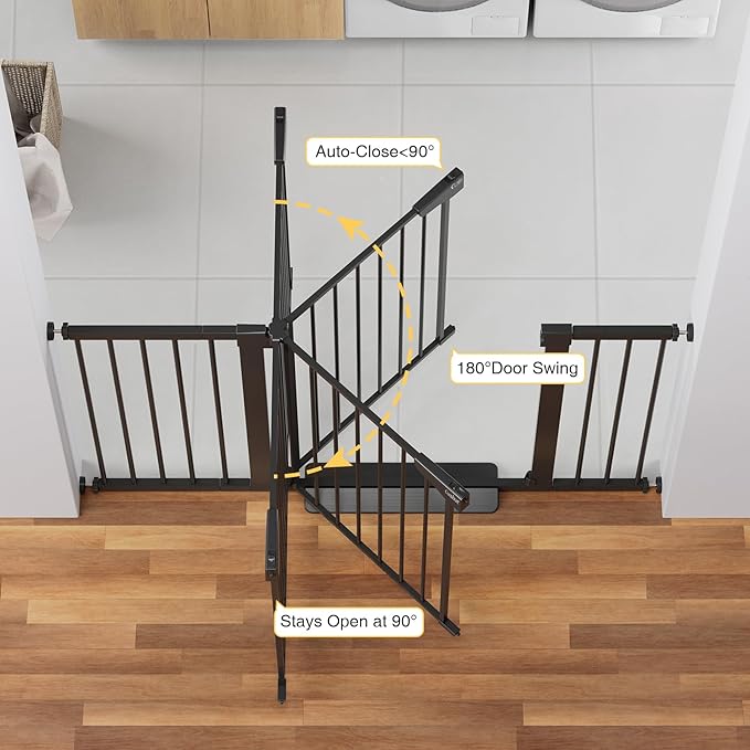Cumbor 2 Pack 29.7-54.2" Baby Gate for Stairs, Mom's Choice Awards Winner-Auto Close Dog Gate for doorways, Easy Install Pressure Mounted Pet Gate Indoor, Walk Thru Wide Safety Gate for Dog, Black-CubbioJoy