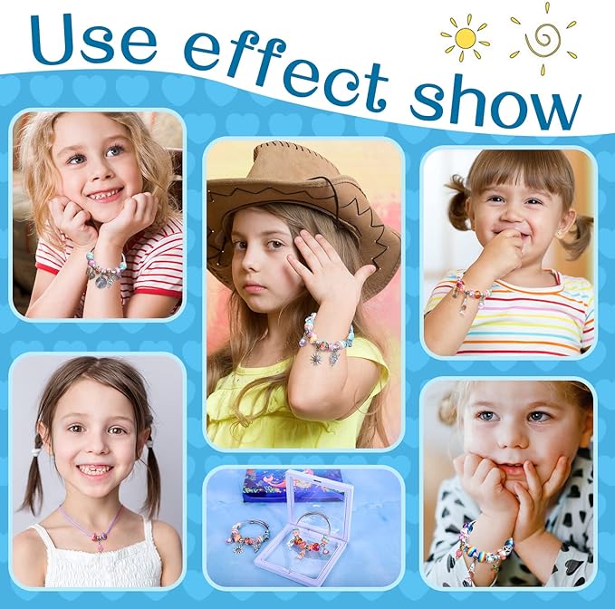 AIPRIDY Charm Bracelet Making Kit,Unicorn Mermaid Crafts Gifts Set Can Inspires Imagination and Creativity,Jewelry Making Kit Perfect Gifts for Girls 5-12 Years Old(72 Pieces Mermaid Aqua)-CubbioJoy