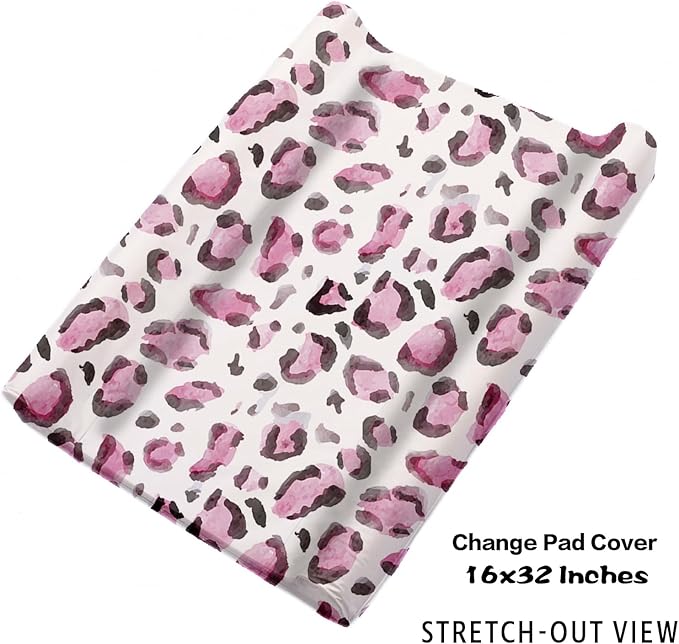 Custom Nursery Crib Bedding Set: Personalized Name 4 Piece Pink Leopard Elephant Design Baby Crib Sets for Girls - Toddler Double Layer Blanket Set, Comfortable Crib Bed Sheets for Baby Toddlers-CubbioJoy