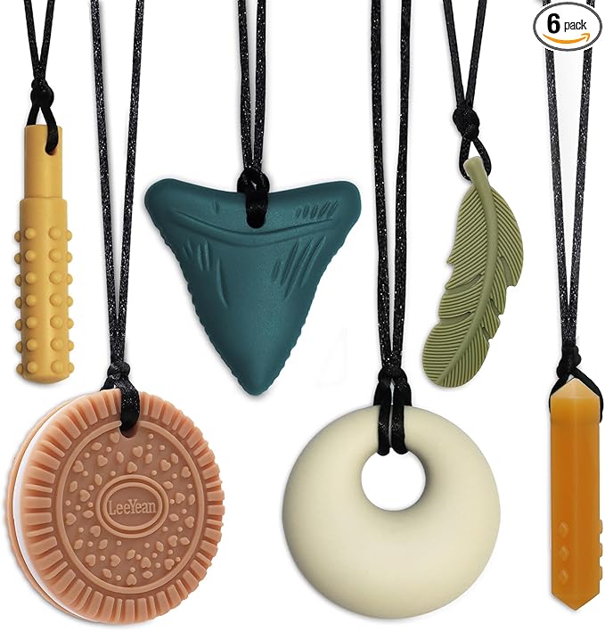 Chew Necklaces for Sensory Kids, Sensory Chewy Toys for Boys with Autism, ADHD, SPD, Chewing, Silicone Chewing Necklace Reduce Adult Anxiety Fidgeting-CubbioJoy