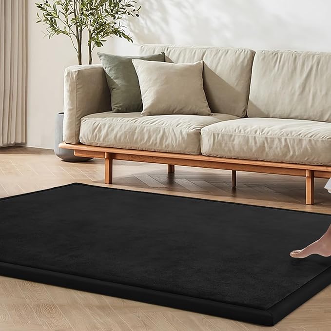 Baby Play Mat 1.2" Thick Memory Foam Nursery Rug Area Rug, 4’11” X 3’28” Yoga Mat Playmat Crawling Mat for Baby,Toddlers, Infants, Kids,Floor Mat Tatami Mat for Living Room(Black)-CubbioJoy