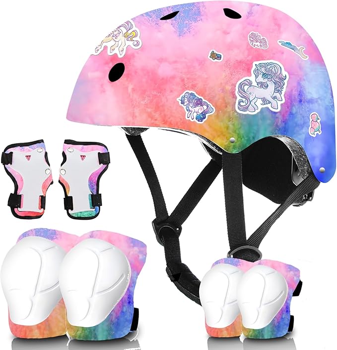 Adjustable Kids Bike Helmet with Knee & Elbow Pads Set, Color Gradient Design for Boys and Girls Aged 3-14+, for Skateboarding, Scooter, Roller & Inline Skating, Longboard-CubbioJoy