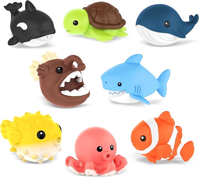 8 PCS Ocean Animal Bath Toys Mold Free Infant Bath Tub Toys for 12 Months - No Hole Bathtub Toys for Toddlers 1-3 Water Pool Toys for Baby Toddler Ages 1+-CubbioJoy