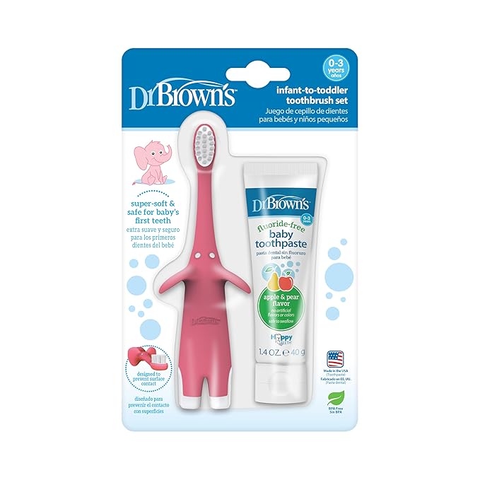 Dr. Brown's Infant-to-Toddler Toothbrush Set, 1.4 Ounce, Pink-CubbioJoy