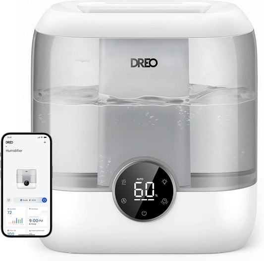 Dreo Smart Humidifiers for Bedroom, 6L Top Fill Supersized Cool Mist Humidifier for Large Room, 60 Hour Runtime, Quiet Ultrasonic Humidifiers for Plants, Baby, Nursery, Indoor, Home, Night Light, Gray-CubbioJoy