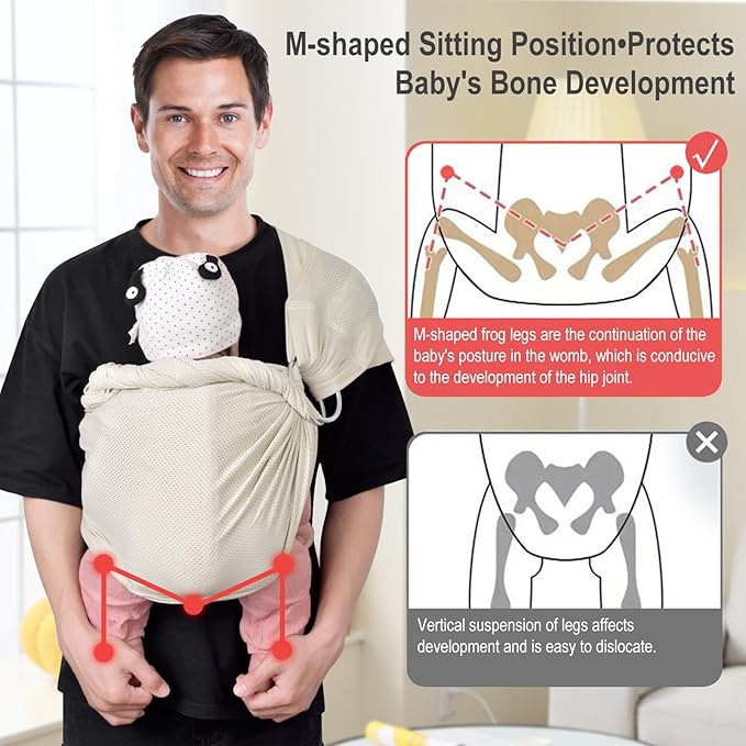 CUBY Water Baby Sling Carrier Lightweight Breathable Mesh Baby Ring Slings, Adjustable Quick-Drying Ring Sling Baby Carrier for Newborn Kids Toddlers Summer Swimming Pool Beach (Apricot)-CubbioJoy