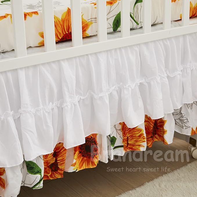 Brandream Nursery Bedding Farmhouse Floral Baby Bedding Yellow White Crib Blanket Set Sunflower Girls Boho Fitted Sheet,6 Piece-CubbioJoy