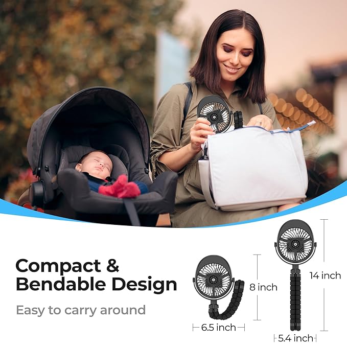 COMLIFE Misting Baby Stroller Fan, Rechargeable Battery Operated, 270° & 360° Pivoting, 50ml Portable Water Sprayer Misting Fan with Flexible Tripod Clip on Car Seat Crib Treadmill Bunk Bed-CubbioJoy