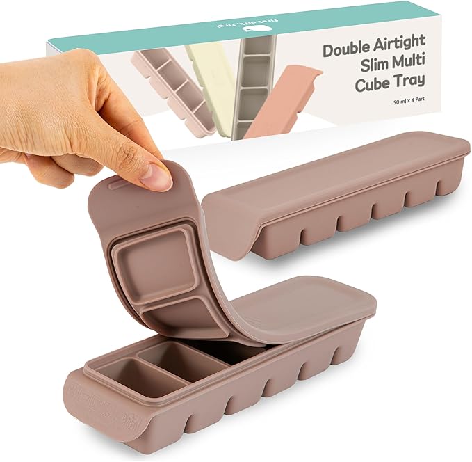 6 Section-1oz, Taupe Brown Breastmilk Freezer Storage Trays, Food Grade Silicone Tray container Leak Resistant with Lids Baby, Toddler Food Fruit Vegetable Purees Storage Container | BPA Free-CubbioJoy