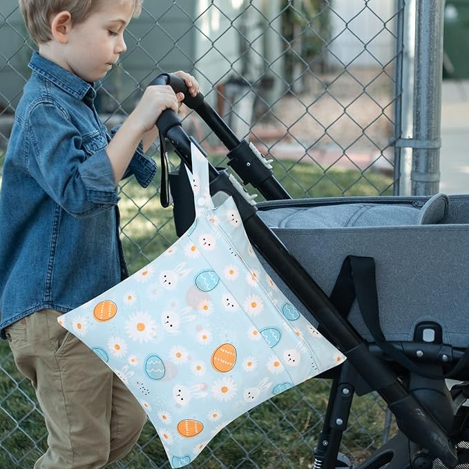 2pcs Cloth Diaper Wet Dry Bags, Waterproof Reusable Wet Bag with 2 Zipper Pockets & Handle, Washable Laundry Bags for Baby Adult Clothes Travel Beach Pool Daycare Yoga Gym Exercise Swimsuits,-CubbioJoy
