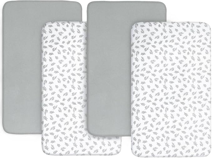 Crib Sheets 4 Pack for Baby Boys & Girls, Neutral Crib Sheet Fitted 52'' x 28'' for Standard Crib & Toddler Mattress, Ultra Soft Material Baby Sheet, Grey Leaf-CubbioJoy