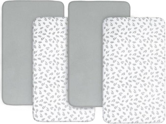 Crib Sheets 4 Pack for Baby Boys & Girls, Neutral Crib Sheet Fitted 52'' x 28'' for Standard Crib & Toddler Mattress, Ultra Soft Material Baby Sheet, Grey Leaf-CubbioJoy
