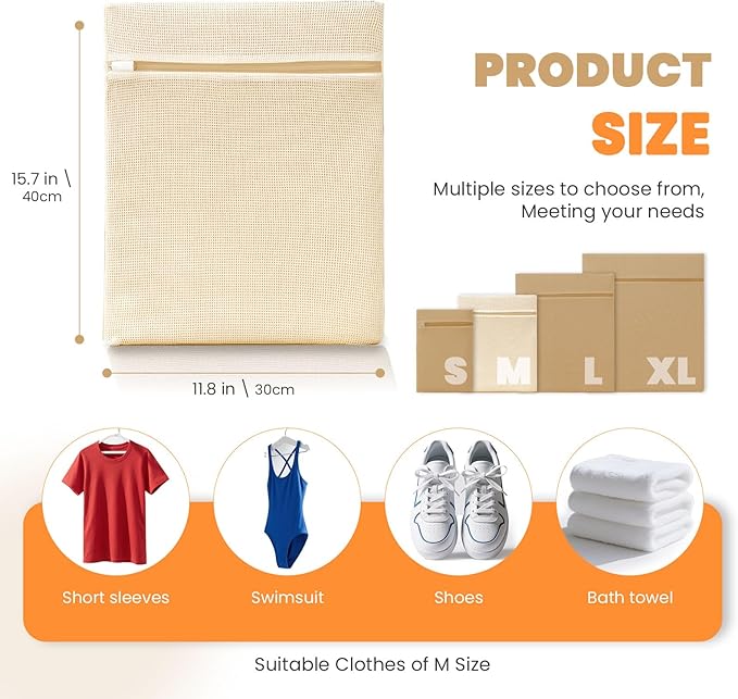 4Pcs Cotton Mesh Laundry Bags for Delicates,Breathable Mesh Garment Bag for Washing Machine,Travel Wash Bags with Zipper for Bras,Underwear,Socks,Baby Clothes,Laundry Dorm Room Essentials(M)-CubbioJoy