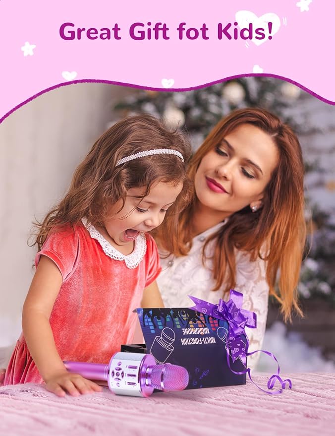 Amazmic Toys for Girls, Kids Karaoke Microphone Toddler Microphone for Kids with Lights, Birthday Gift for Girls, Boys Toy Age 3 4 5 6 7 8+(Light Purple)-CubbioJoy