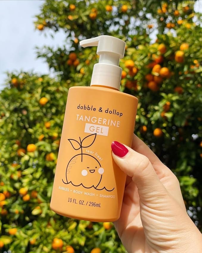 Dabble & Dollop Tangerine Body Wash & Shampoo – 3-in-1 Natural Bubble Bath for Kids, Made in USA, No Parabens or Sulfates, Vegan, Gluten-Free, Tear-Free (10oz, Pack of 2)-CubbioJoy