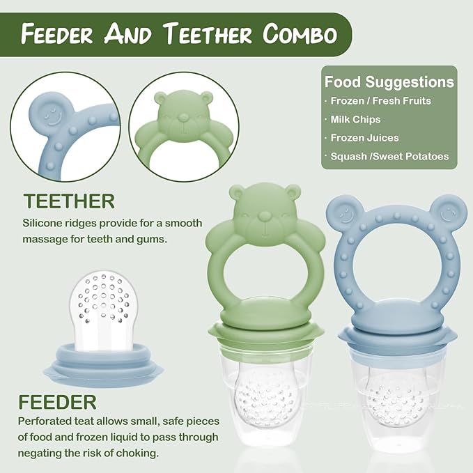 Baby Breastmilk Popsicle Molds & Baby Fruit Feeder (6 Pack), WAJIAYON Baby Food Freezer Tray Storage Containers, Silicone Teething Pacifier Feeder and Teether for Babies,Moss and Fawn Baby Feeder-CubbioJoy