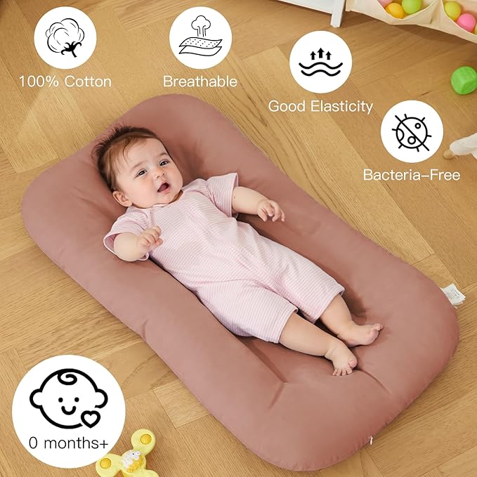 Baby Lounger for Newborn, Bionic Design Baby Lounger, Soft Organic Cotton Breathable Lounger for Infants 0-18 Months (Brown)-CubbioJoy