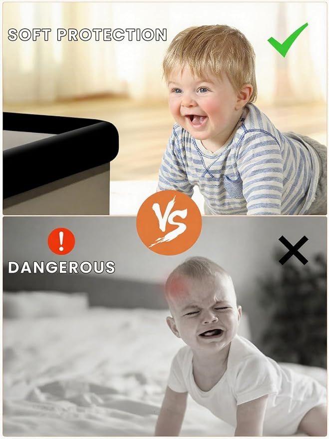 Baby Proof Edge Corner Protector, 16.4FT 0.47''Th L-Shape Furniture Corner & Edge Safety Bumpers with 10 Corners, Pre-Taped, Soft NBR Rubber Foam Desk Edge Cushion Wall Corner Protector (Black)-CubbioJoy