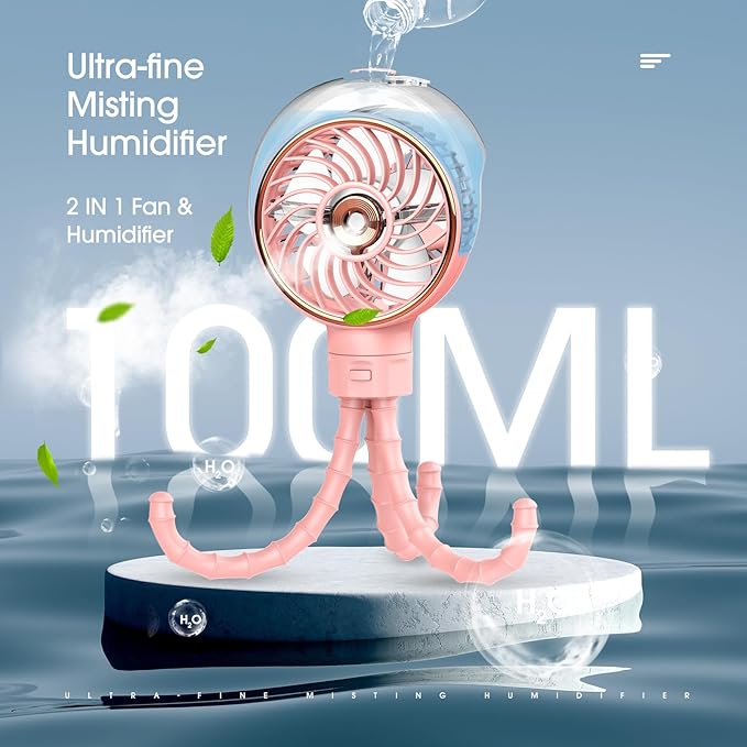 Ausic Stroller Fan with Mist, 100ml Misting Portable Fan for Stroller, Baby Fans with Detachable Tripod, Baby Essentials, Clip on Fans for Crib, Treadmill, Car Seat, Outdoor-CubbioJoy