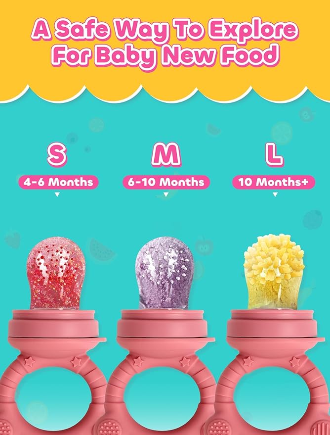 Breastmilk Popsicle Molds & Baby Fruit Food Feeder Pacifier, Silicone Baby Food Storage Containers, Baby Popsicle Molds Teething for Toddler Teething & Infant Self Feeding (Pink)-CubbioJoy