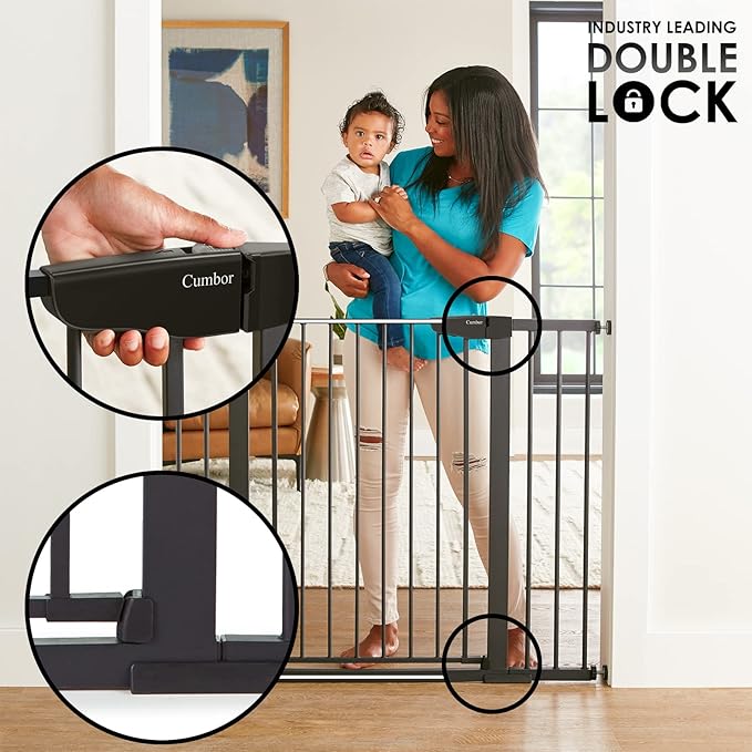 Cumbor 36" Extra Tall Baby Gate for Dogs and Kids with Wide 2-Way Door, 29.7"- 46" Width, and Auto Close Personal Safety for Babies and Pets, Fits Doorways, Stairs, and Entryways, Black-CubbioJoy