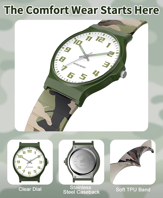 Kids Analog Watch Boys Girls, 30M Waterproof, Sports Watch for Boys, Easy to Read Children's Thin Dial Wrist Watches with Soft Band, for Ages 5-15 Kids Great Birthday Gifts Christmas Day-CubbioJoy