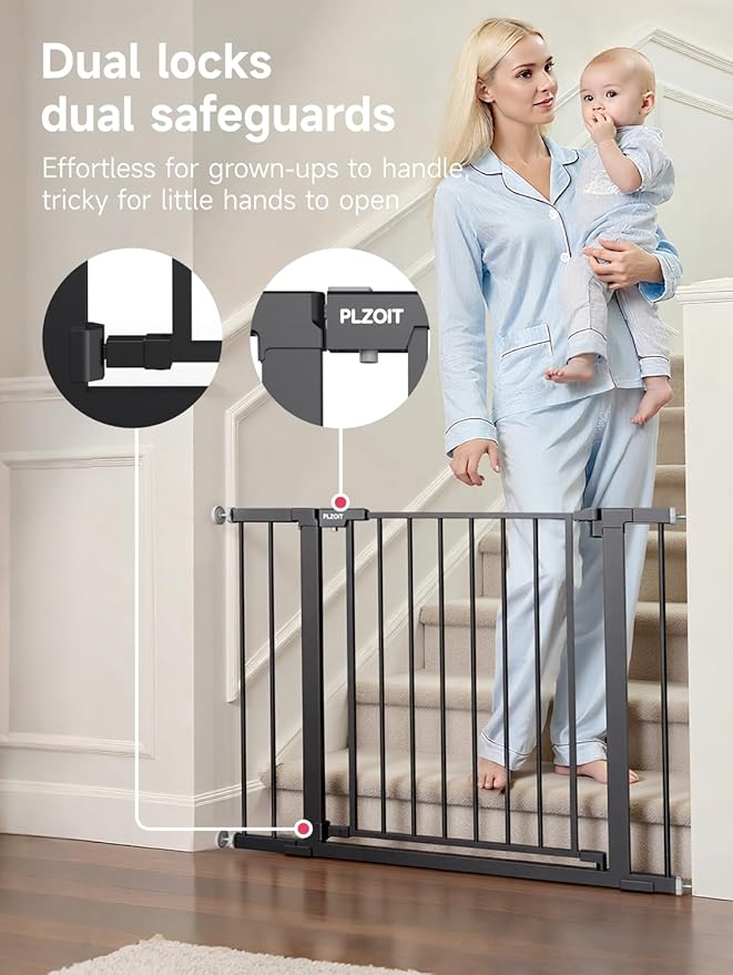 29.5-40.5" Baby Gate for Stairs, Dog Gate for Doorways, Walk Thru Auto Close Metal Baby Safety Gate for The House, Stairs and Doorways, Child Gate Pressure Mounted, Pet Gate for Dog Indoor - Black-CubbioJoy