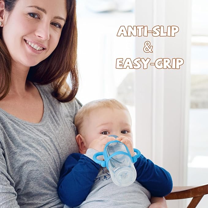 Bottle Handles for Dr. Brown's Narrow Baby, Wide-Neck, Removable Easy-Grip Transitional Sippy Cup Handles, 100% Silicone-BPA-Free Material, 4m+ (White, Green, Blue)-CubbioJoy