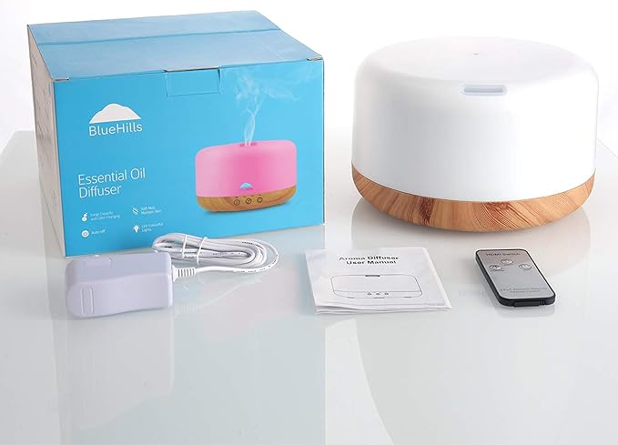 BlueHills Premium 1000 ML XL Essential Oil Diffuser Aromatherapy Humidifier with Remote Timer for Large Room Home 18 Hour Run Huge Coverage Area 1 Liter Mood Light Extra Large Capacity Wood Grain D004-CubbioJoy