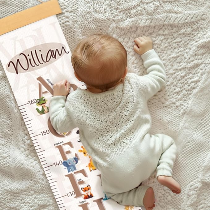 Customize Name Growth Chart Wall, Cute Letters Canvas Height Chart for Kids, Height Indicator Tape Ruler Growth Chart Decor, Toddler Room Decoration, Baby Measuring Board-CubbioJoy