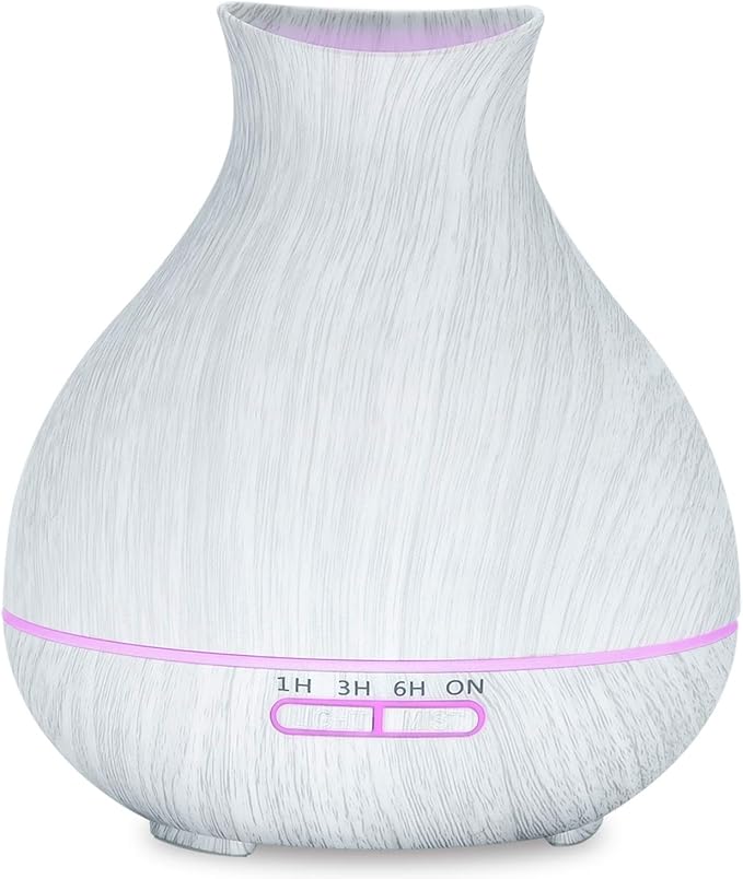 BZseed Aromatherapy Essential Oil Diffuser 550ml 12 Hours White Wood Grain Aroma Diffuser with Timer for Large Room, Home, Baby Bedroom, Waterless Auto Shut-Off, 7 Colors Lights Changing-CubbioJoy