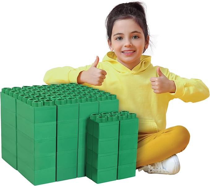 Big Blocks for Kids Ages 4-8 — Indoor & Outdoor Blocks Kids Games — Green Large Building Blocks - 48pc-CubbioJoy