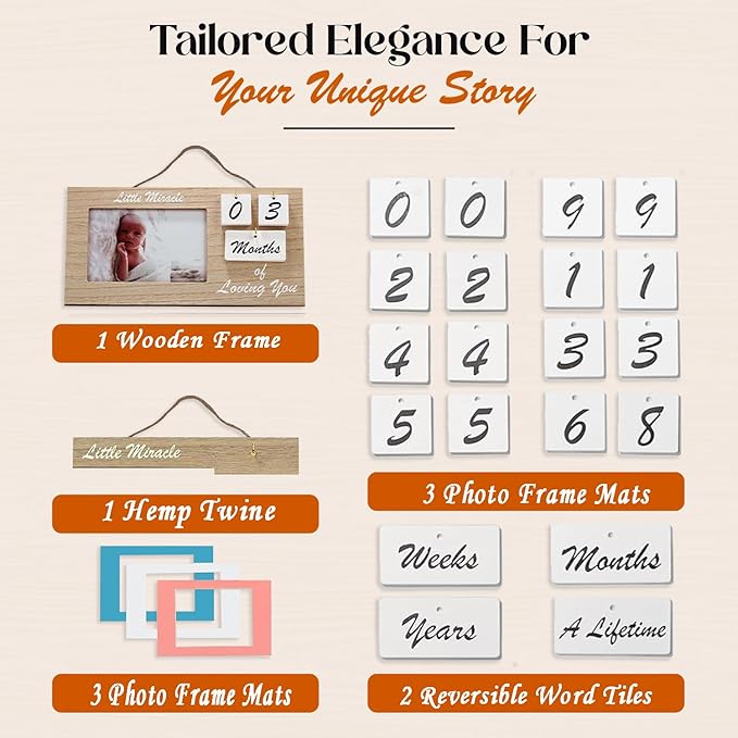 Brown Ultrasound Sonogram Picture Frame with Milestone Tracker – Elegant Wooden Keepsake for Expecting Parents – Nursery Décor Gift for New Moms – Countdown Tiles Included – 12" x 6" Design-CubbioJoy