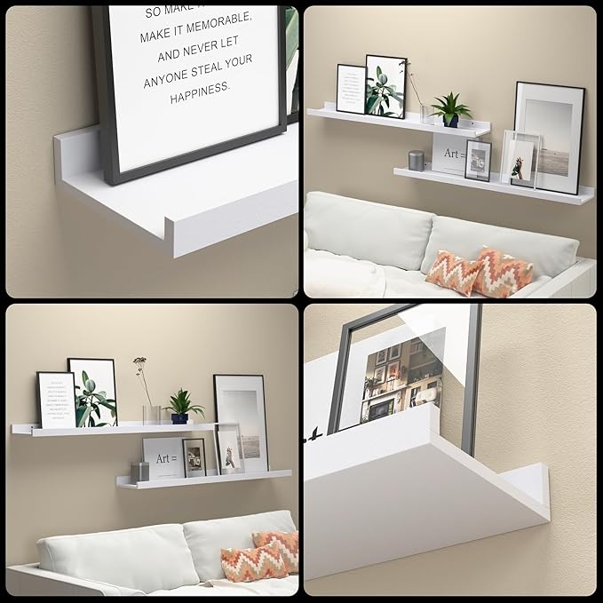 36 Inches Long Floating Shelves Wall Mounted, 2 Set Modern White Wall Shelf for Bedroom, Nursery Book Shelf with Lip, Picture Ledge Shelf for Wall Decor Living Room Bathroom Kitchen - White-CubbioJoy