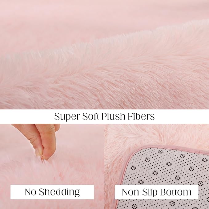 9x12 Pink Fluffy Rug, Ultra Soft Area Rugs for Living Room, Plush Rugs for Bedroom, Non-Slip Indoor Carpet for Nursery, Study Room, Kids Room, Room Decor-CubbioJoy