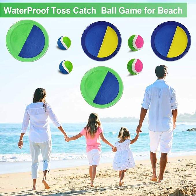 Jalunth Ball Catch Set Game Toss Paddle - Beach Toys Back Yard Outdoor Games Lawn Backyard Target Throw Catch Sticky Mitt Set Age 3 4 5 6 7 8 9 10 11 12 Years Old Boys Girls Kids Easter Gifts-CubbioJoy