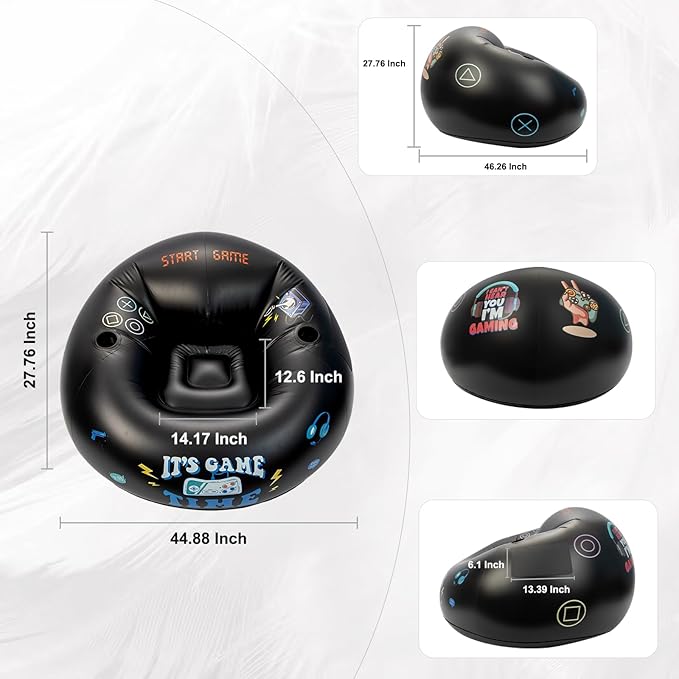 Inflatable Gaming Chair for Kids, Floor Bean Bag Chair for Teens - Boys Room Furniture with Cup Holder and Side Pocket, Inflatable Gaming Couch for Boys Room, Cool Kids Blow Up Couch Decor for Teens-CubbioJoy