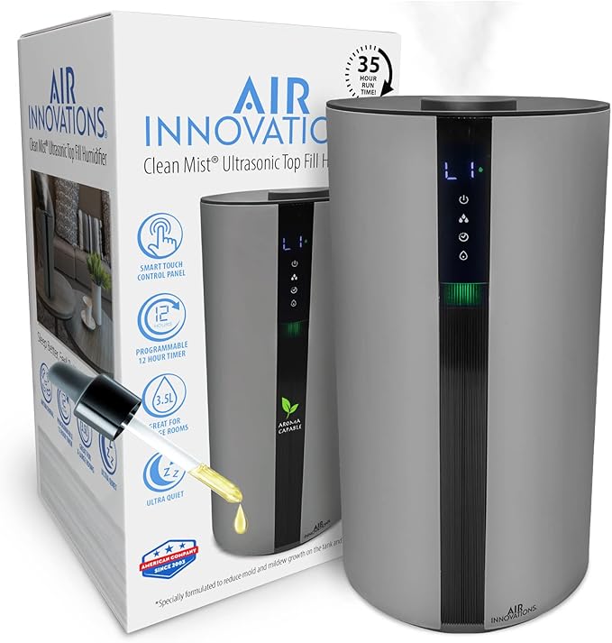 Air Innovations AI-104 Ultrasonic Cool Mist Humidifier for Large Bedroom – Quiet Cool Diffuser with 3.5L Tank, 35-Hour Runtime, Auto Shut-Off, Top-Fill Design – Ideal for Home, Baby, & Plant Rooms-CubbioJoy