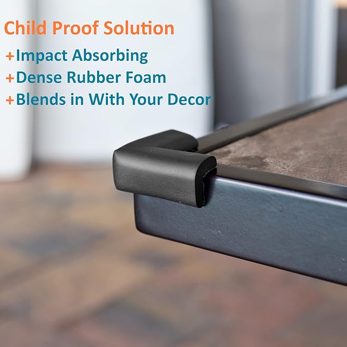 Baby Proof Corners and Edges with Furniture Corner & Edge Safety Bumpers, Impact-Absorbent 18ft Bumper & 8 Foam Corner Protectors, Cushy, Thick, Odorless Table Edge Protectors for Baby, Child | Black-CubbioJoy
