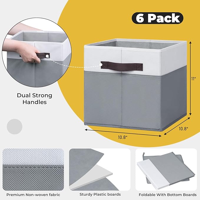 Criusia Storage Cubes -11 inch Closet Organizers and Storage Bins for Clothes -6 Pack Fabric Storage Baskets for Shelves, Cube Organizer/ Toy Storage Organizer/ Dorm Room Essentials/ HouseWarming Gift-CubbioJoy