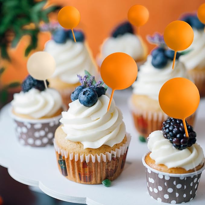 75 Pieces Orange Cake Balls Topper Decorations Foam Cupcake Topper Mini Balloon Cake Topper Picks for Cake Deco Birthday Party Wedding-CubbioJoy