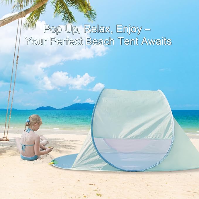 Action Air UPF 50+ Pop Up Beach Tent for 2-3 People, Instant Sun Shelter with 360°Ventilation, Water-Resistant Canopy, Lightweight & Portable Sun Shade for Beach, Camping, Sports (Green)-CubbioJoy