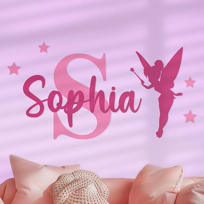CRYPTONITE Personalized Name & Initial Tinkerbell Vinyl Wall Decals - Baby Girl Bedroom Decor - Fairy & Princess Wall Decals (A. Tinkerbell)-CubbioJoy