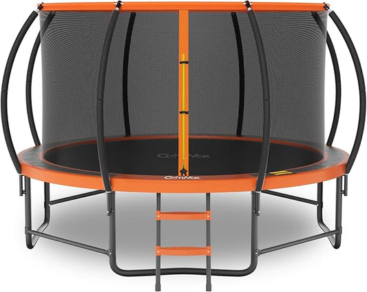 14FT 12FT 10FT 16FT Trampoline with Safety Enclosure, Anti-Rust Coating – ASTM Certified, Heavy-Duty Outdoor Trampoline with Ladder – for Kids & Adults-CubbioJoy