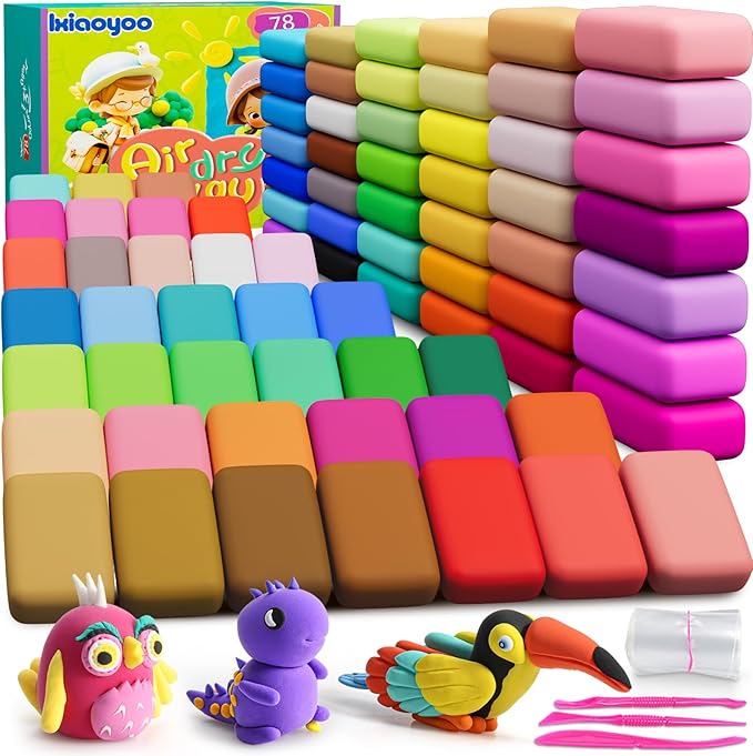 Air Dry Clay for Kids, 78 Colors Modeling Magic Clay, Safe & Non-Toxic, DIY Model School Arts & Crafts Kit with Tools, Home Party Favors, Birthday & Christmas Toys Gift for Boys & Girls-CubbioJoy