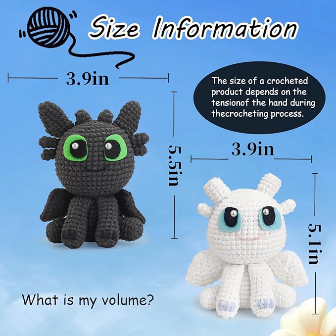 Crochet Kit for Beginners,Beginner Crocheting Animals Kits w Step-by-Step Video Tutorials, Knitting Starter Pack for Adults and Kids,2 Pack Dragon-CubbioJoy