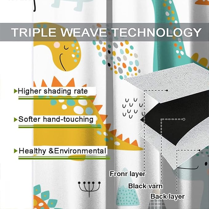 Dinosaur Curtains for Kids Boys Girls Home Decor Childish Cute Dino Animals Print Pattern Rod Pocket Blackout Window Drapes for Nursery Baby Bedroom Playroom W21xL45in 2 Panels-CubbioJoy