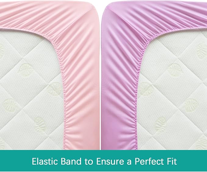 4-Pack Fitted Crib Sheets for Boys and Girls - Breathable, Soft Microfiber Baby Sheets in Pink and Violet-CubbioJoy