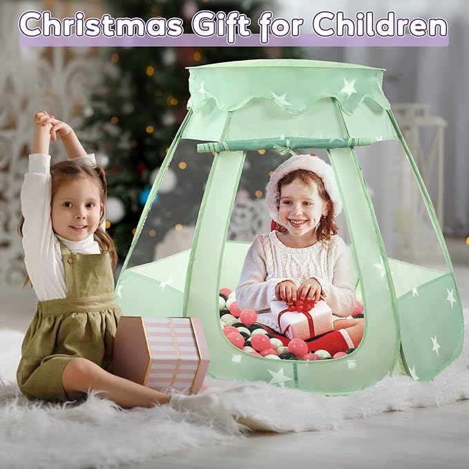 Baby Ball Pit for Toddler with 150 Balls, Kids Pop Up Play Tent for Girls, Princess Toys for Children Indoor & Outdoor Playhouse with Carry Bag (Celadon: Pink/White/Gray, 109x90cm/150 Balls)-CubbioJoy