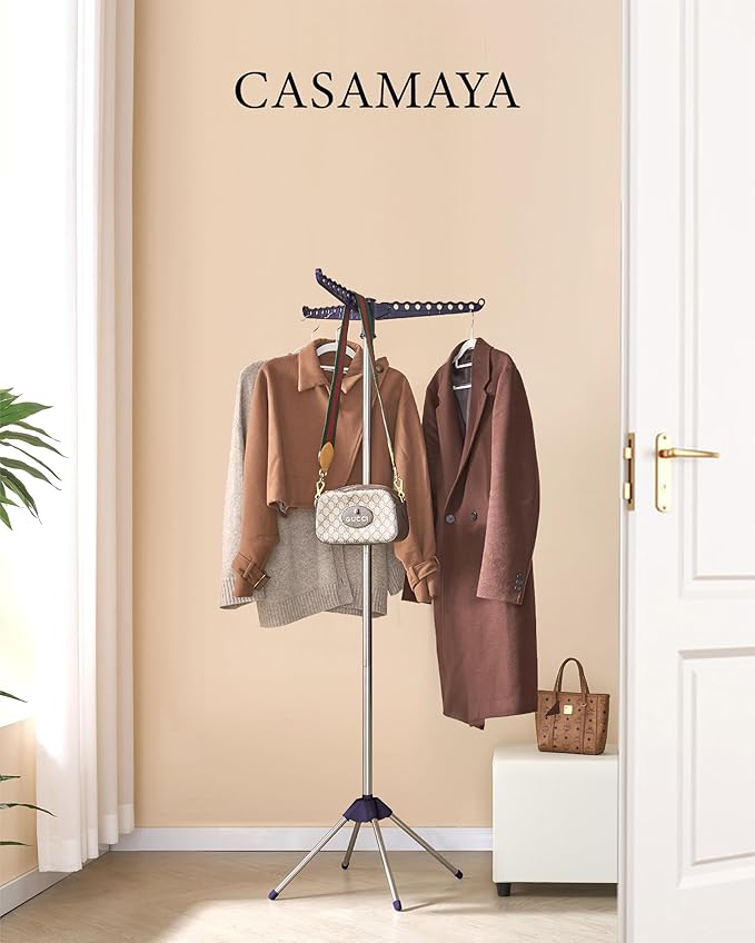 Clothes Drying Rack Foldable, 59 inch Tripod Laundry Drying Rack Indoor with Rotating Clothes Rail for 27 Pieces of Clothes, Space Saving, Blue and Silver CDR001Q01-CubbioJoy